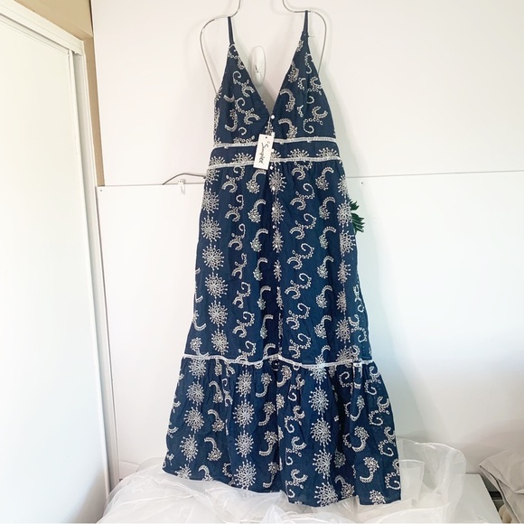 Simplee Allover Print Ruffle Hem Cami Dress Blue White XL - Picture 11 of 13
